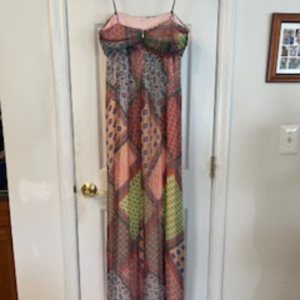 Worth New York Womens Size 4 Maxi Dress Silk Chiffon Pink Red Patchwork Floral - Picture 6 of 9